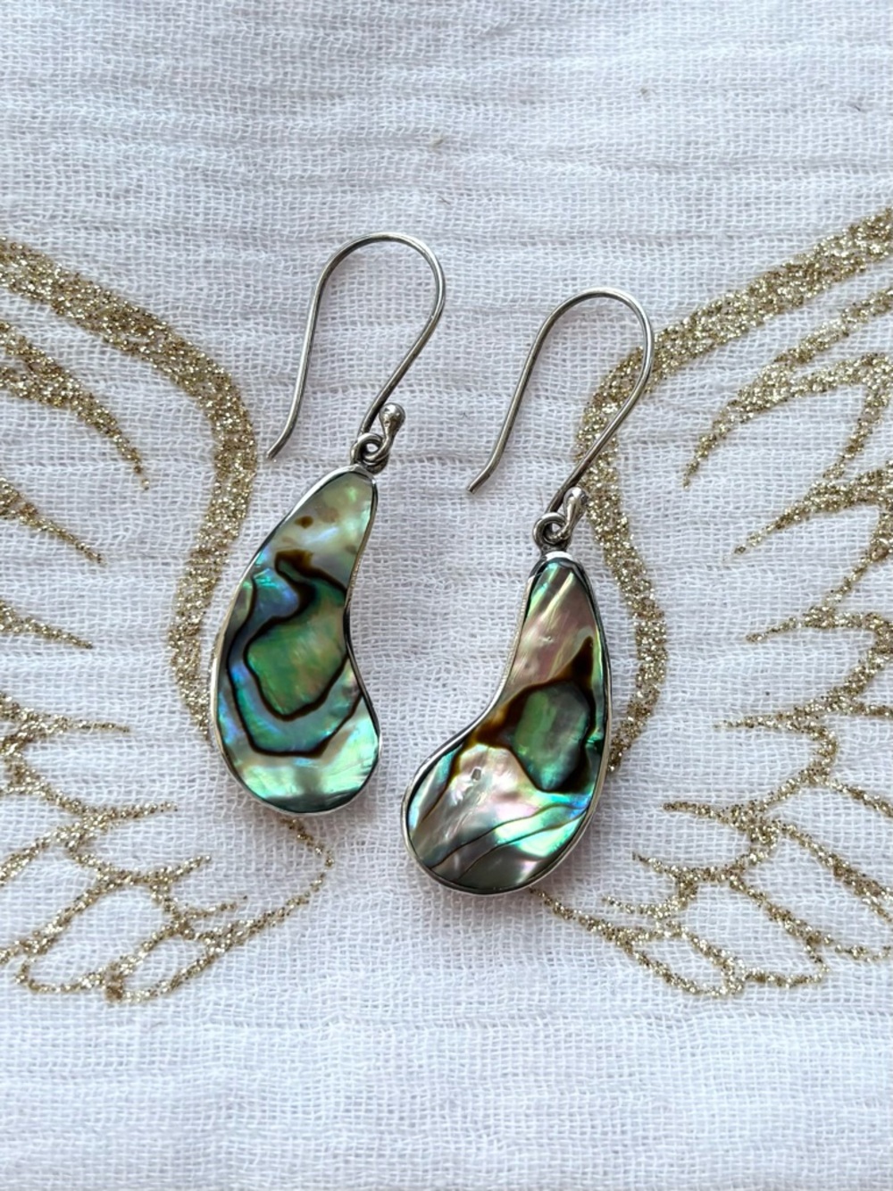 Sterling Silver Abalone Teardrop Dangle Earrings - Iridescent Shell